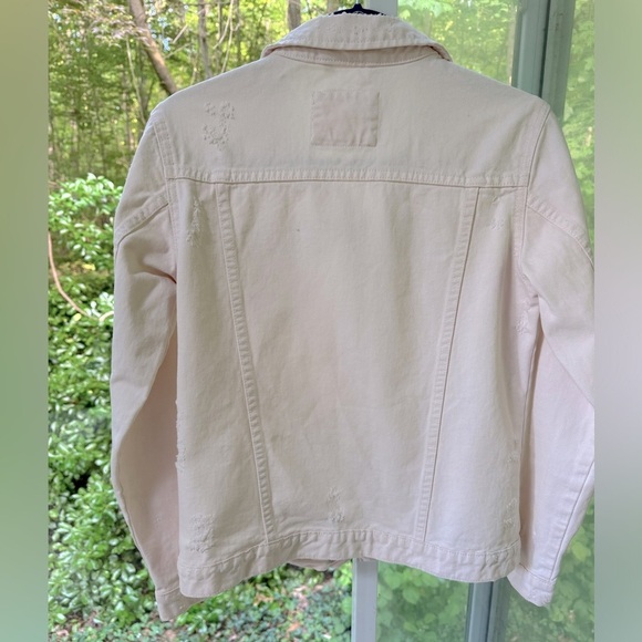 RE-Denim “VERY UNIQUE Creation” 8 Women’s distressed pale pink denim jacket BOHO - Picture 7 of 11